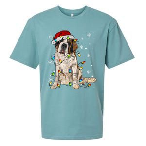 Saint Bernard Dog Santa Christmas Tree Lights Pajama Xmas Sueded Cloud Jersey T-Shirt