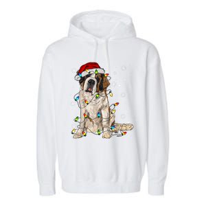 Saint Bernard Dog Santa Christmas Tree Lights Pajama Xmas Garment-Dyed Fleece Hoodie