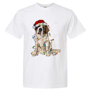 Saint Bernard Dog Santa Christmas Tree Lights Pajama Xmas Garment-Dyed Heavyweight T-Shirt