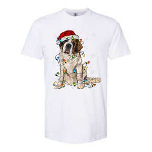 Saint Bernard Dog Santa Christmas Tree Lights Pajama Xmas Softstyle CVC T-Shirt