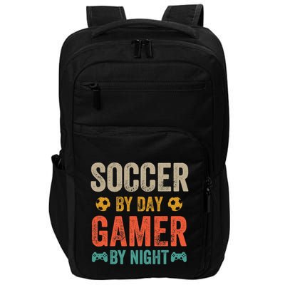 Soccer By Day Gamer By Night Sports Video Game Lover Gifts Premium Impact Tech Backpack