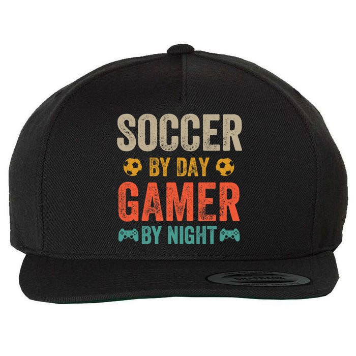 Soccer By Day Gamer By Night Sports Video Game Lover Gifts Premium Wool Snapback Cap