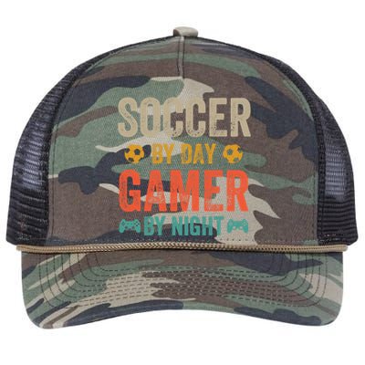 Soccer By Day Gamer By Night Sports Video Game Lover Gifts Premium Retro Rope Trucker Hat Cap