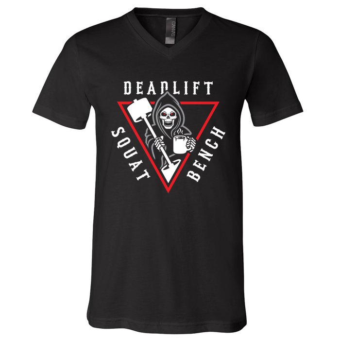 Squat Bench Deadlift Grim Reaper V-Neck T-Shirt