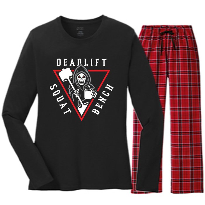 Squat Bench Deadlift Grim Reaper Women's Long Sleeve Flannel Pajama Set 