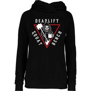 Squat Bench Deadlift Grim Reaper Womens Funnel Neck Pullover Hood