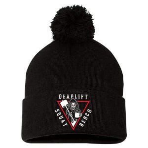 Squat Bench Deadlift Grim Reaper Pom Pom 12in Knit Beanie