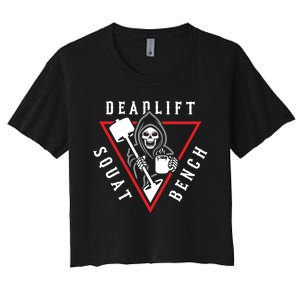 Squat Bench Deadlift Grim Reaper Women's Crop Top Tee