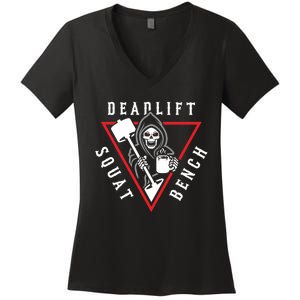 Squat Bench Deadlift Grim Reaper Women's V-Neck T-Shirt