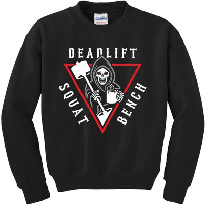 Squat Bench Deadlift Grim Reaper Kids Sweatshirt