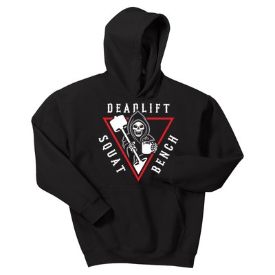 Squat Bench Deadlift Grim Reaper Kids Hoodie