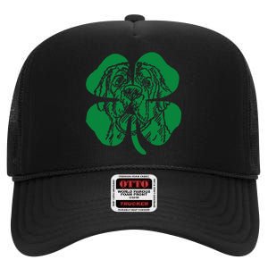 St Bernard Dog Head Face Green Shamrock Saint Patrick's Day High Crown Mesh Back Trucker Hat