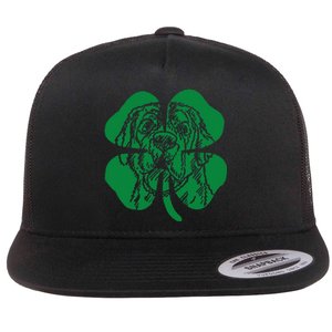 St Bernard Dog Head Face Green Shamrock Saint Patrick's Day Flat Bill Trucker Hat