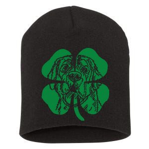 St Bernard Dog Head Face Green Shamrock Saint Patrick's Day Short Acrylic Beanie