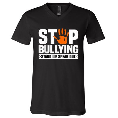 Stop Bullying Design Orange Stand Up Speak Out Unity Day V-Neck T-Shirt