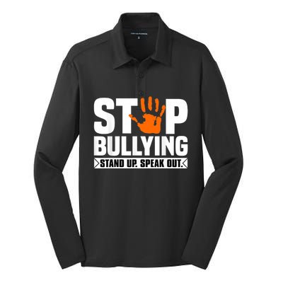 Stop Bullying Design Orange Stand Up Speak Out Unity Day Silk Touch Performance Long Sleeve Polo