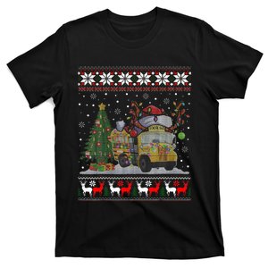 School Bus Driver Reindeer Santa Hat Ugly Christmas T-Shirt