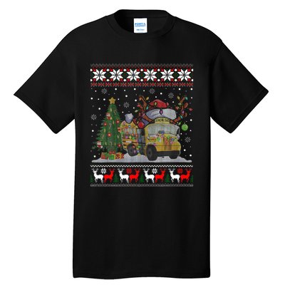 School Bus Driver Reindeer Santa Hat Ugly Christmas Tall T-Shirt