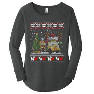 School Bus Driver Reindeer Santa Hat Ugly Christmas Women's Perfect Tri Tunic Long Sleeve Shirt