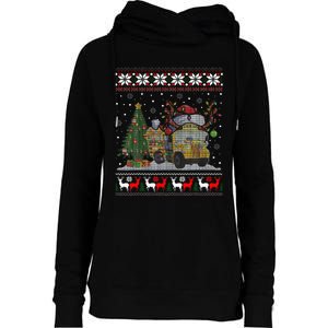 School Bus Driver Reindeer Santa Hat Ugly Christmas Womens Funnel Neck Pullover Hood