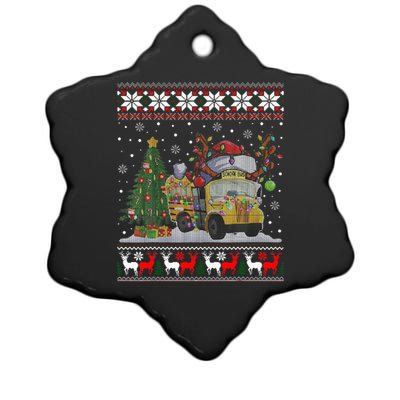 School Bus Driver Reindeer Santa Hat Ugly Christmas Ceramic Star Ornament