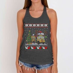 School Bus Driver Reindeer Santa Hat Ugly Christmas Women's Knotted Racerback Tank