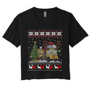 School Bus Driver Reindeer Santa Hat Ugly Christmas Women's Crop Top Tee