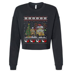 School Bus Driver Reindeer Santa Hat Ugly Christmas Cropped Pullover Crew