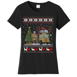 School Bus Driver Reindeer Santa Hat Ugly Christmas Women's T-Shirt