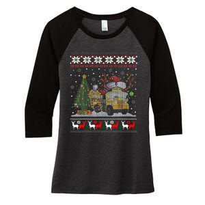 School Bus Driver Reindeer Santa Hat Ugly Christmas Women's Tri-Blend 3/4-Sleeve Raglan Shirt