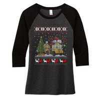 School Bus Driver Reindeer Santa Hat Ugly Christmas Women's Tri-Blend 3/4-Sleeve Raglan Shirt