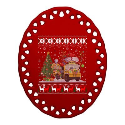 School Bus Driver Reindeer Santa Hat Ugly Christmas Ceramic Oval Ornament