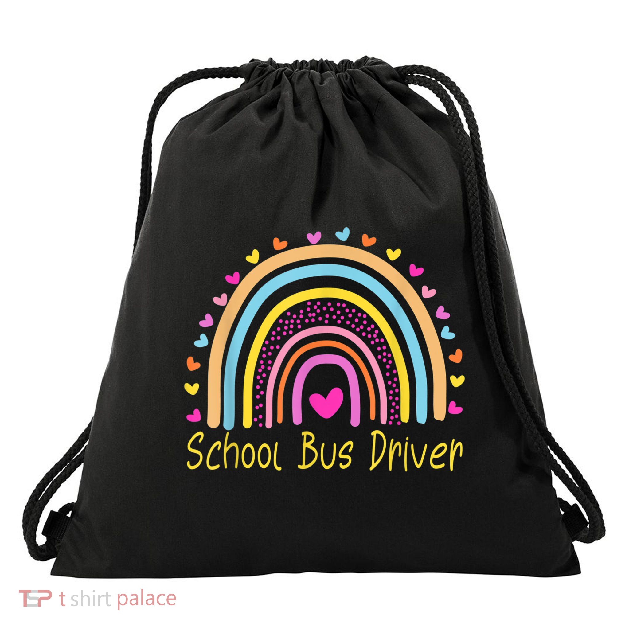 School Bus Driver Rainbow Drawstring Bag