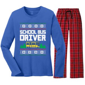 School Bus Driver Ugly Christmas Sweater Funny Xmas Gift Cool Gift Women's Long Sleeve Flannel Pajama Set 