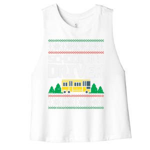 School Bus Driver Ugly Christmas Sweater Funny Xmas Gift Cool Gift Women's Racerback Cropped Tank