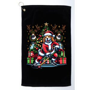 Santa Beagle Energetically Playing Hockey Funny Gift Platinum Collection Golf Towel