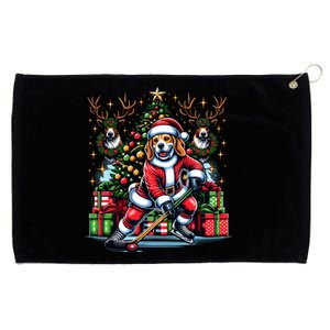 Santa Beagle Energetically Playing Hockey Funny Gift Grommeted Golf Towel