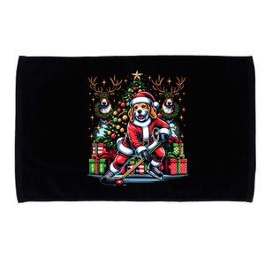 Santa Beagle Energetically Playing Hockey Funny Gift Microfiber Hand Towel