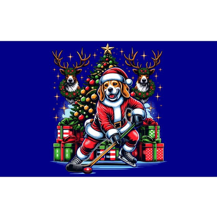 Santa Beagle Energetically Playing Hockey Funny Gift Bumper Sticker