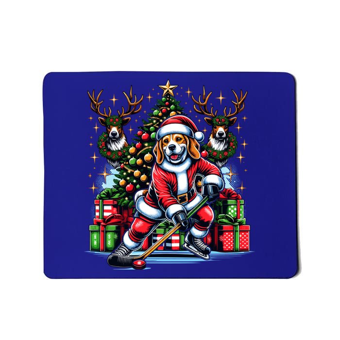 Santa Beagle Energetically Playing Hockey Funny Gift Mousepad