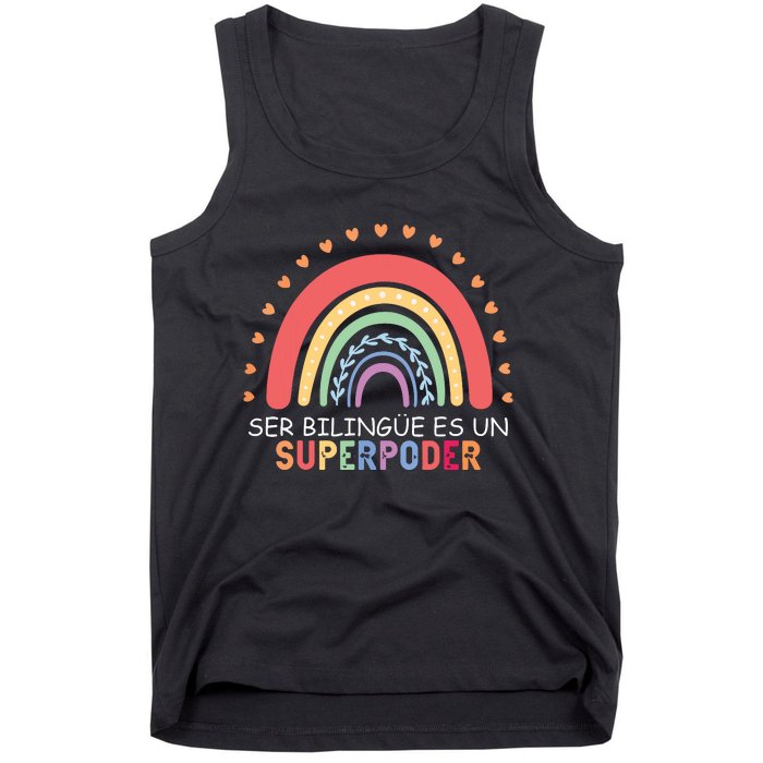 Ser Bilingue Es Un Superpoder Spanish Teacher Back To School Tank Top