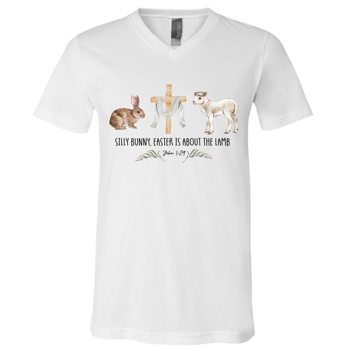 Silly Bunny Easter Is About The Lamb God Jesus Easter Day Faith V-Neck T-Shirt