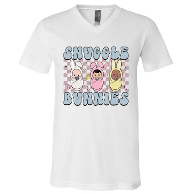 Snuggle Bunnies Easter NICU L&D Nurse Life Happy Easter Day V-Neck T-Shirt