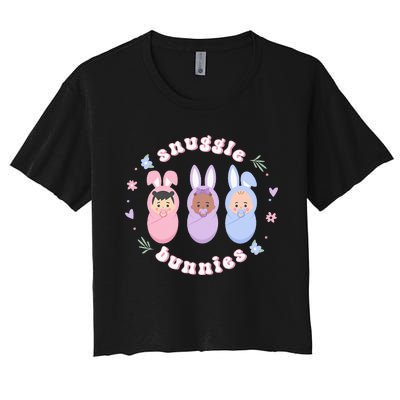 Snuggle Bunnies Easter NICU L&D Nurse Life Women's Crop Top Tee