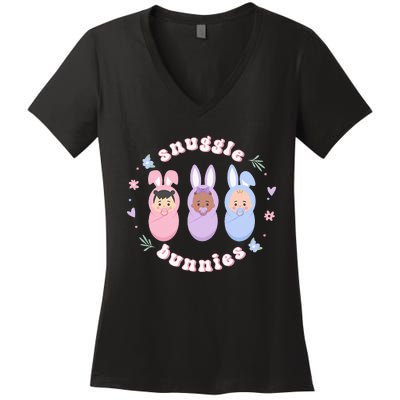 Snuggle Bunnies Easter NICU L&D Nurse Life Women's V-Neck T-Shirt