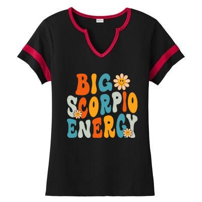 Scorpio Big Energy groovy Smile Flower Zodiac Birthday  Ladies Halftime Notch Neck Tee