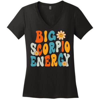 Scorpio Big Energy groovy Smile Flower Zodiac Birthday  Women's V-Neck T-Shirt