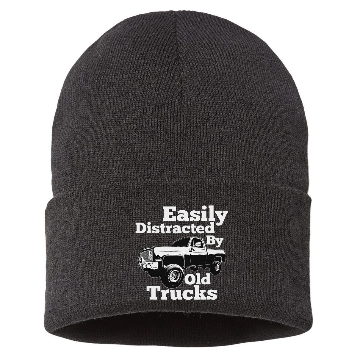 Square Body Easily Distracted By Old Trucks Squarebody Sustainable Knit Beanie