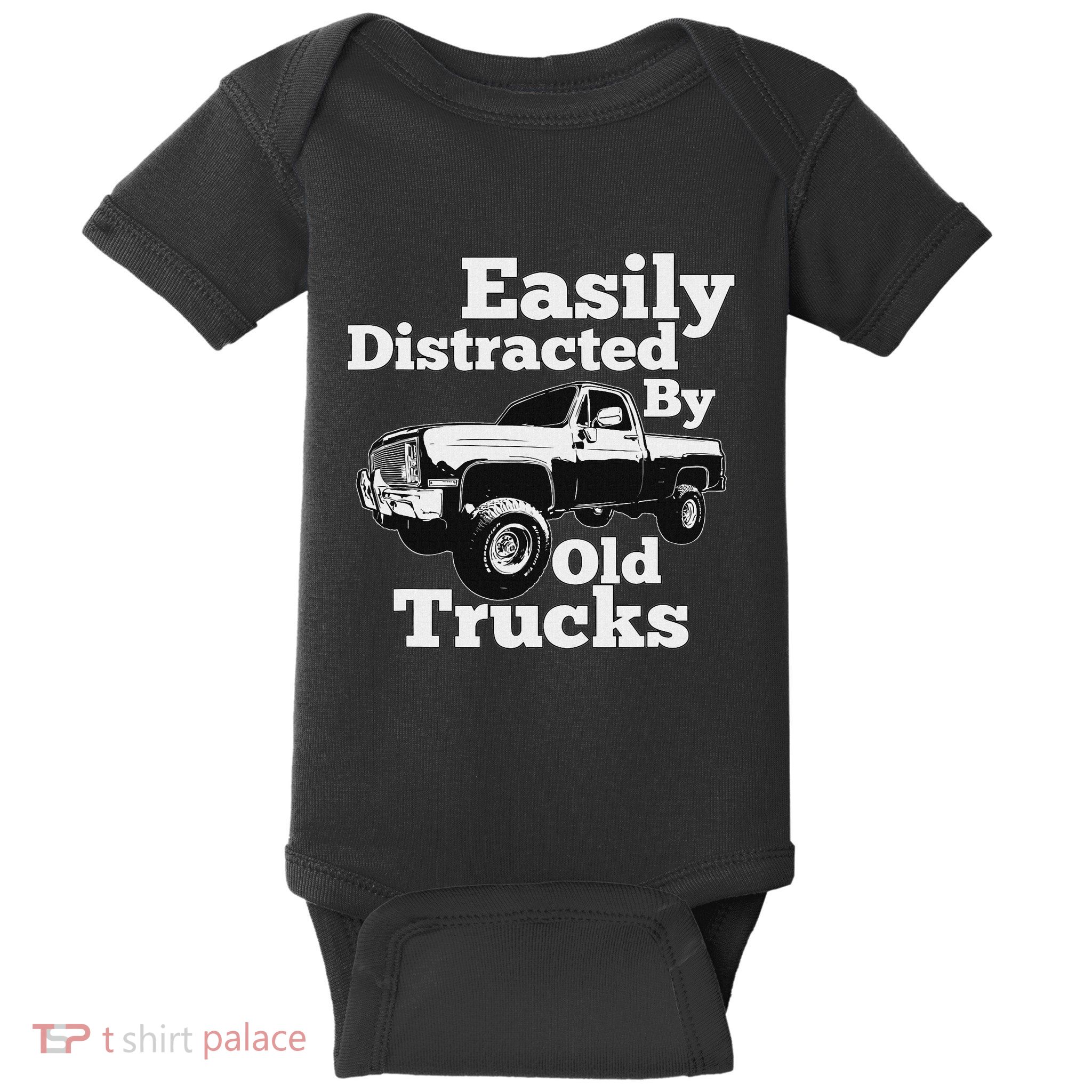 Square Body Easily Distracted By Old Trucks Squarebody Baby Bodysuit
