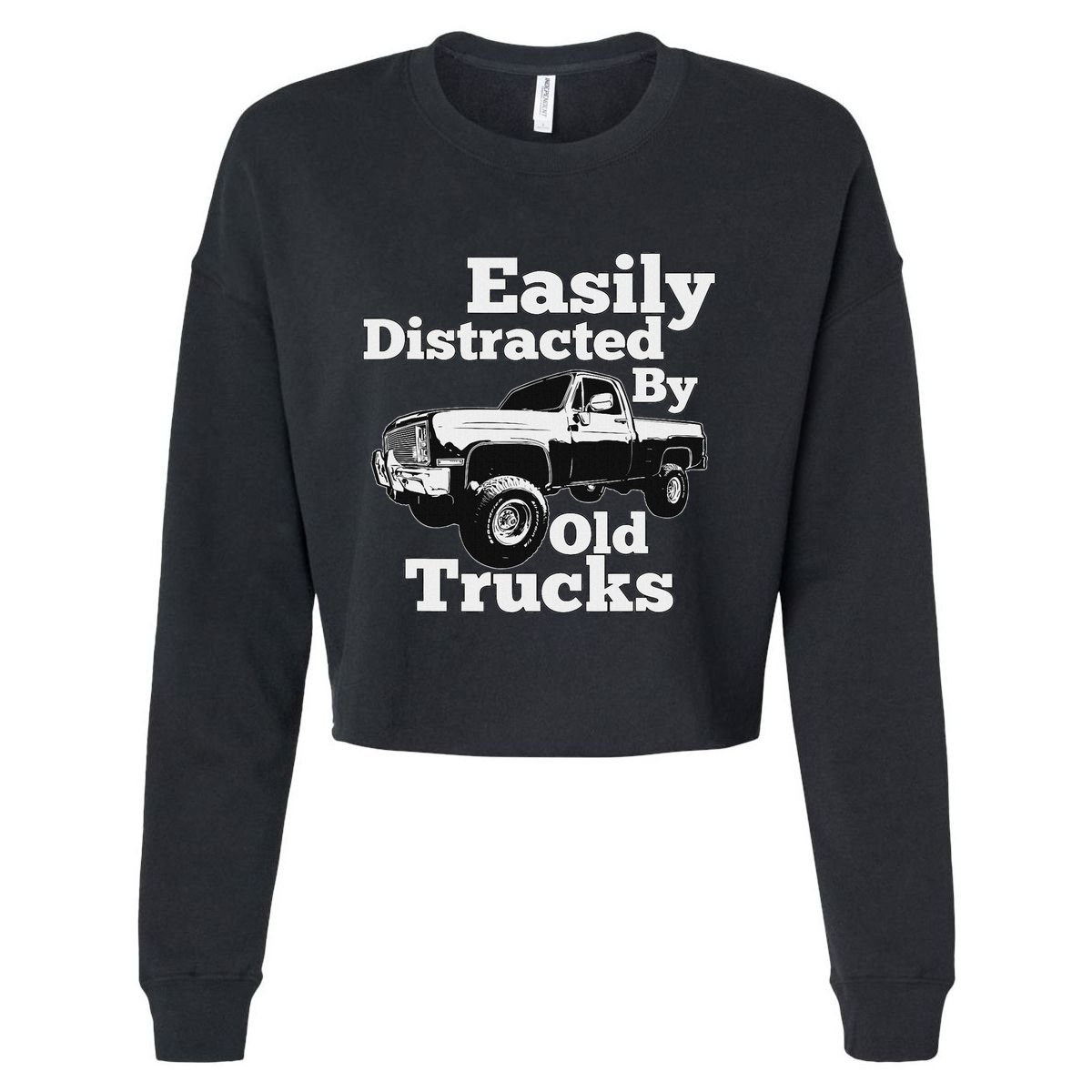 Square Body Easily Distracted By Old Trucks Squarebody Cropped Pullover Crew